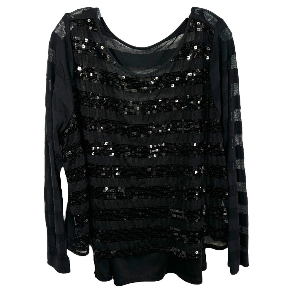 Lane Bryant Plus Size‎ 22W 24W Top Black Sequin Embellished Long Sleeve 1241